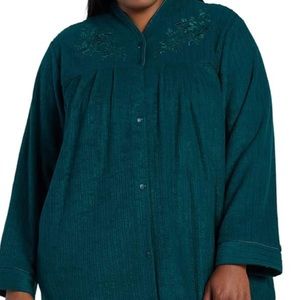 Miss Elaine plus size jade green snap up robe 3x